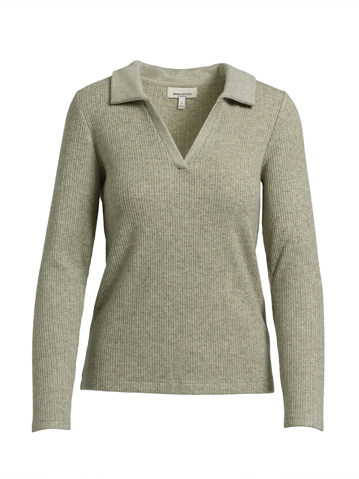 Single Stitch Classic Ribbed V-Neck Sweater with Collar - Image 10