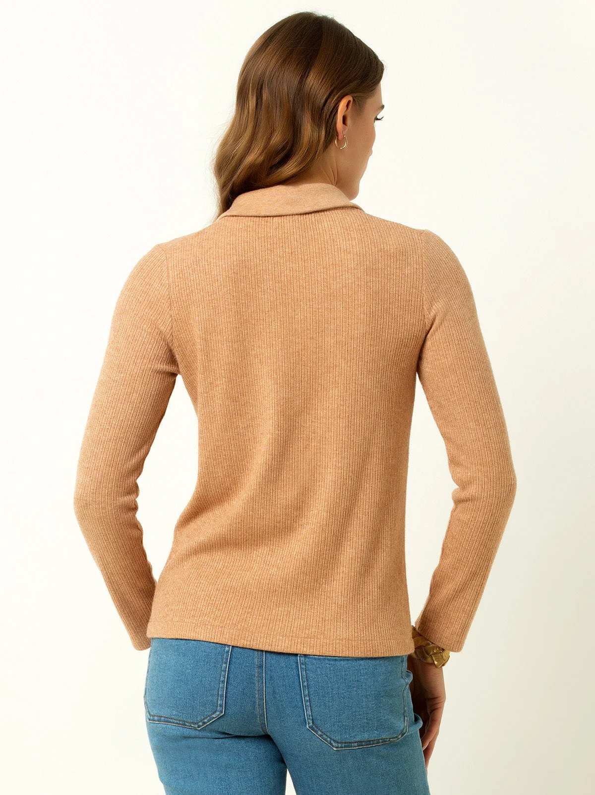 Single Stitch Classic Ribbed V-Neck Sweater with Collar - Image 12