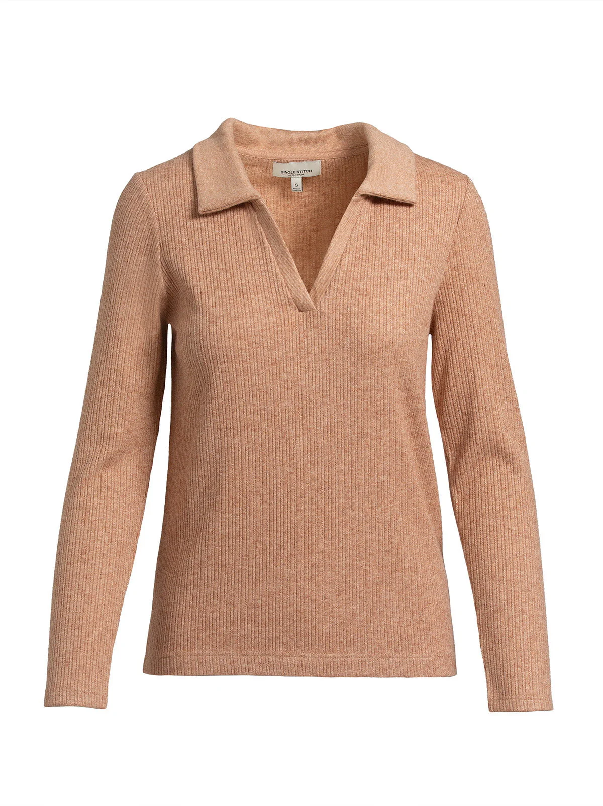 Single Stitch Classic Ribbed V-Neck Sweater with Collar - Image 15