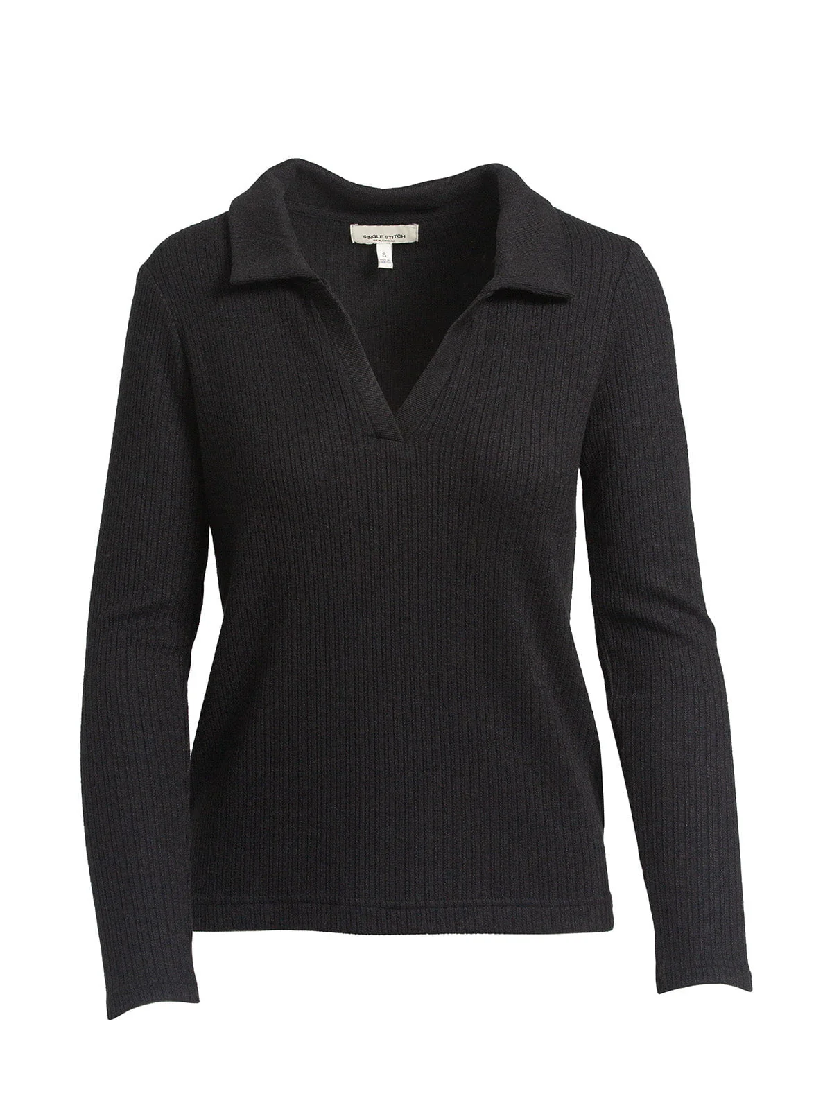 Single Stitch Classic Ribbed V-Neck Sweater with Collar - Image 5