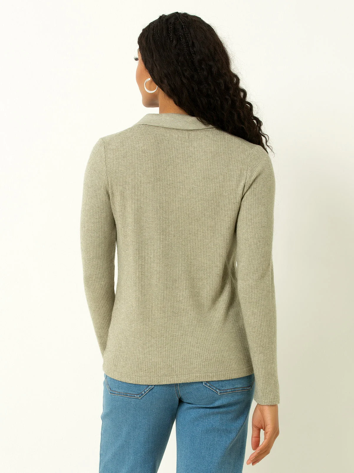 Single Stitch Classic Ribbed V-Neck Sweater with Collar - Image 7