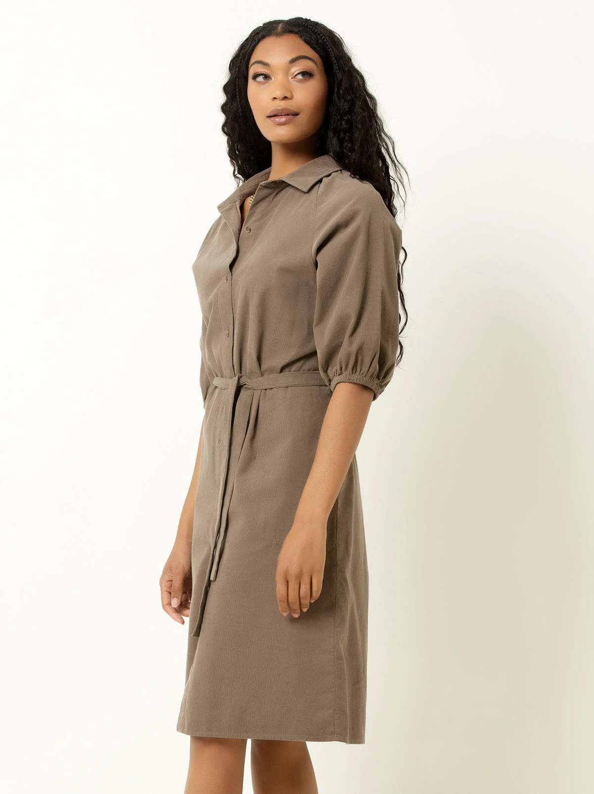 Single Stitch Corduroy Midi Shirtdress - Image 3
