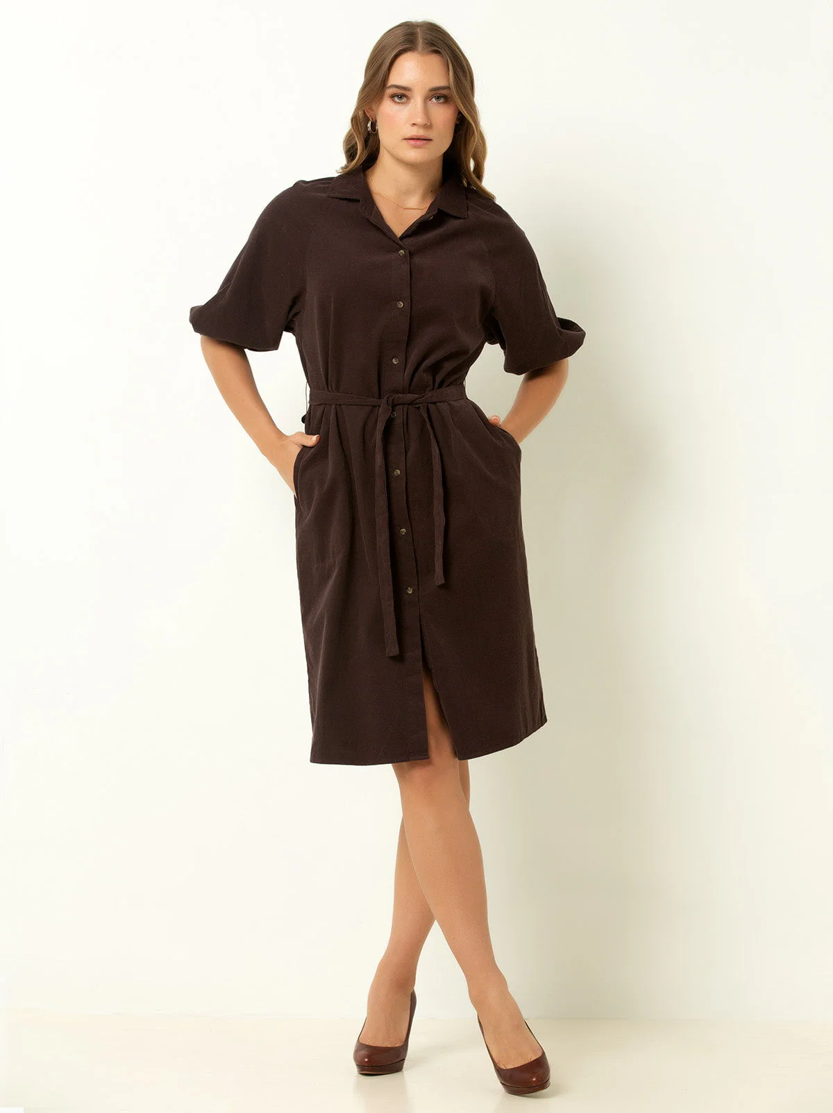 Single Stitch Corduroy Midi Shirtdress - Image 6